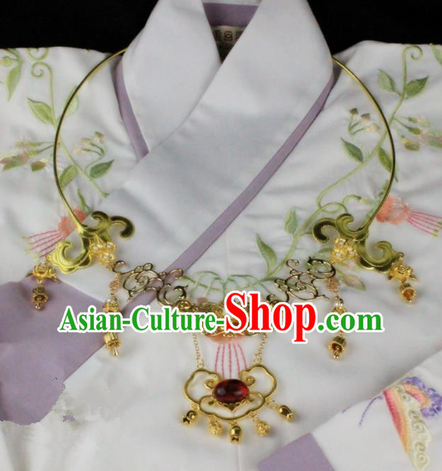 Chinese Handmade Classical Wedding Accessories Princess Golden Necklace Hanfu Necklet for Women