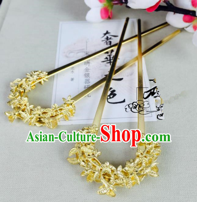 Chinese Handmade Classical Hair Accessories Wedding Hair Stick Golden Hairpins for Women