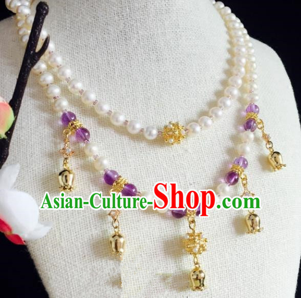Chinese Handmade Classical Wedding Accessories Princess Purple Beads Necklace Hanfu Pearls Necklet for Women