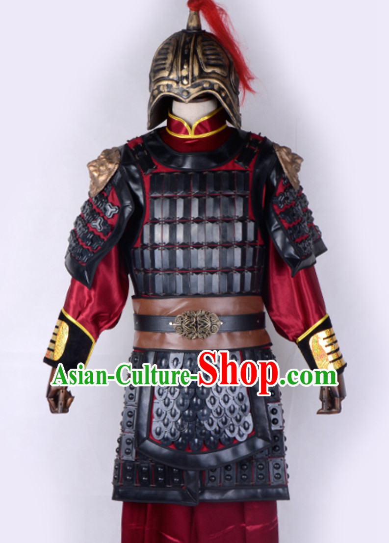 Ancient Chinese Folk Legend Character Hua Mulan Armor Costume and Helmet Complete Set