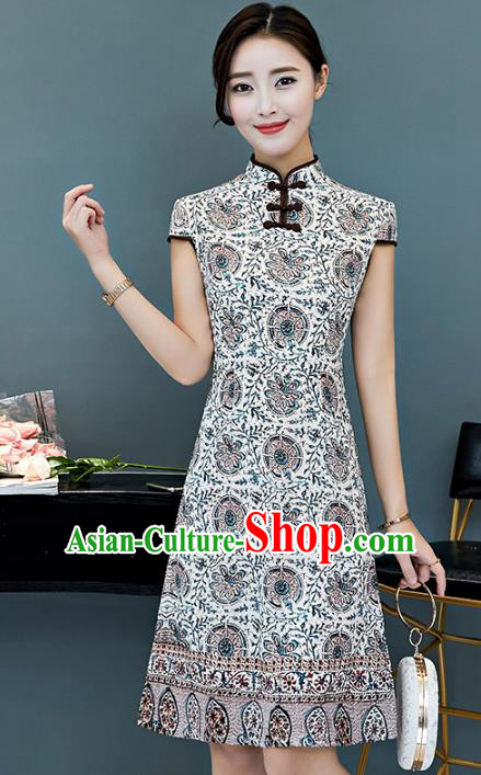 Chinese Traditional Printing Mandarin Qipao Dress National Costume Tang Suit Cheongsam for Women