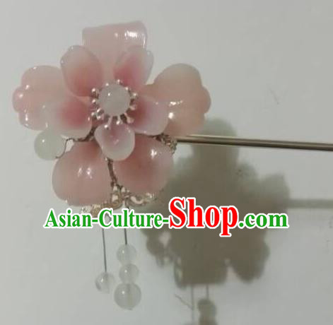 Traditional Chinese Ancient Palace Lady Hair Accessories Pink Flower Hairpins Tassel Step Shake for Women