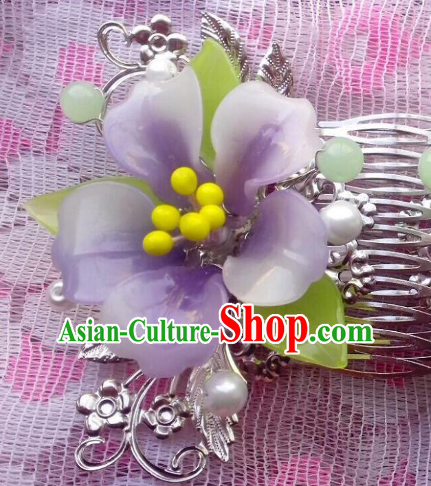Traditional Chinese Ancient Hair Accessories Purple Flower Hair Comb Hairpins for Women