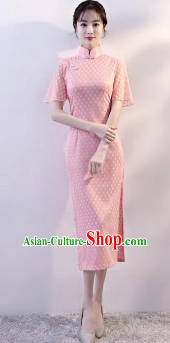 Chinese Traditional Tang Suit Qipao Dress National Costume Pink Mandarin Cheongsam for Women