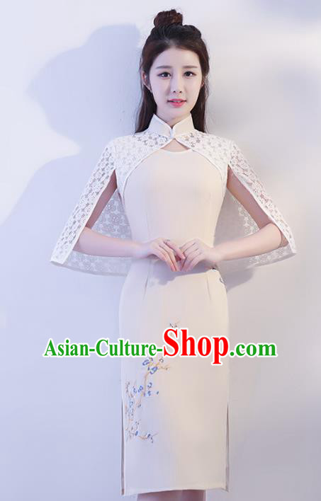 Chinese Traditional Beige Mandarin Qipao Dress National Costume Tang Suit Cheongsam for Women