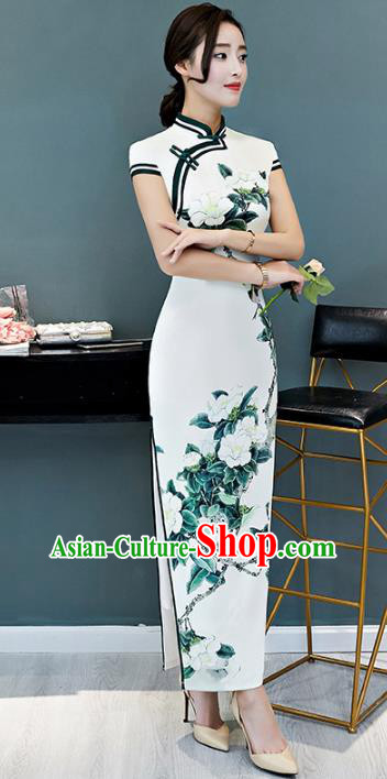 Chinese Traditional Mandarin Qipao Dress National Costume Tang Suit Printing Long Cheongsam for Women