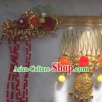 Traditional Chinese Ancient Princess Hair Accessories Golden Hairpins and Hair Comb for Women