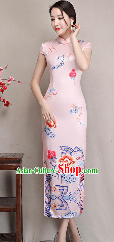 Chinese Traditional Tang Suit Qipao Dress National Costume Retro Wedding Pink Mandarin Cheongsam for Women