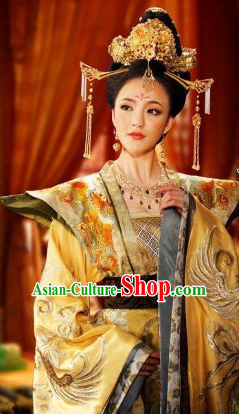 Chinese Ancient Tang Dynasty Queen Wu Zetian Dress Embroidered Replica Costume for Women