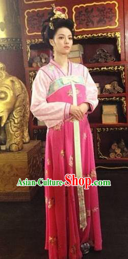 Traditional Chinese Ancient Tang Dynasty Shangguan Waner Embroidered Dress Replica Costume for Women