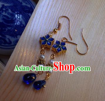 Traditional Chinese Ancient Jewelry Accessories Blue Flowers Earrings Eardrop for Women
