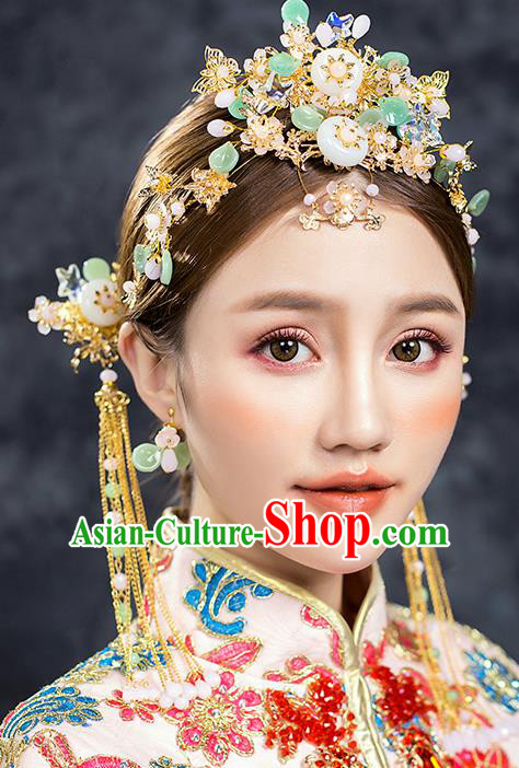 Traditional Chinese Ancient Bride Hair Accessories Xiuhe Suit Wedding Phoenix Coronet Hairpins Complete Set for Women