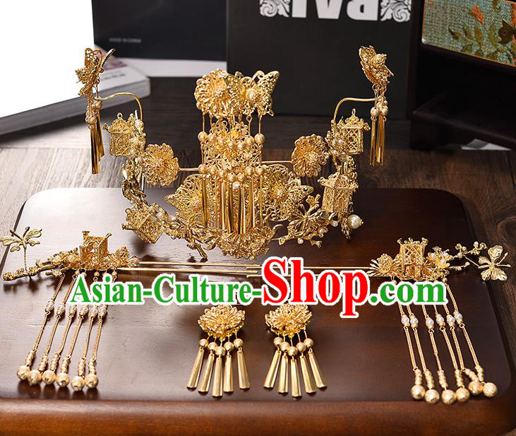 Traditional Chinese Ancient Hair Accessories Xiuhe Suit Bride Phoenix Coronet Hairpins Complete Set for Women