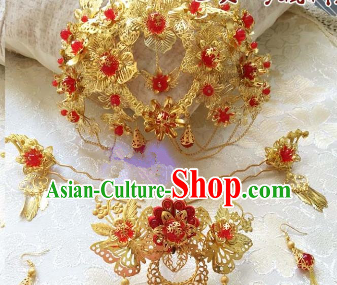 Traditional Chinese Ancient Bride Hair Accessories Xiuhe Suit Hairpins Complete Set for Women