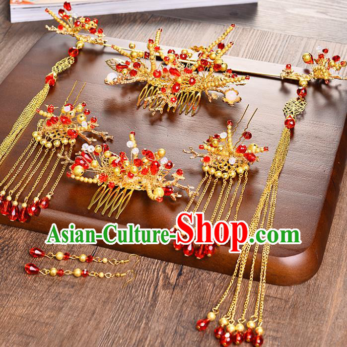 Traditional Chinese Ancient Bride Hair Accessories Xiuhe Suit Hairpins Complete Set for Women