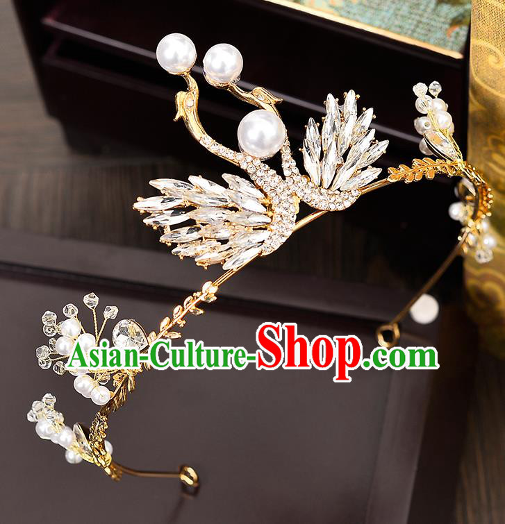 Handmade Bride Wedding Hair Accessories Princess Crystal Swan Hair Clasp Royal Crown for Women