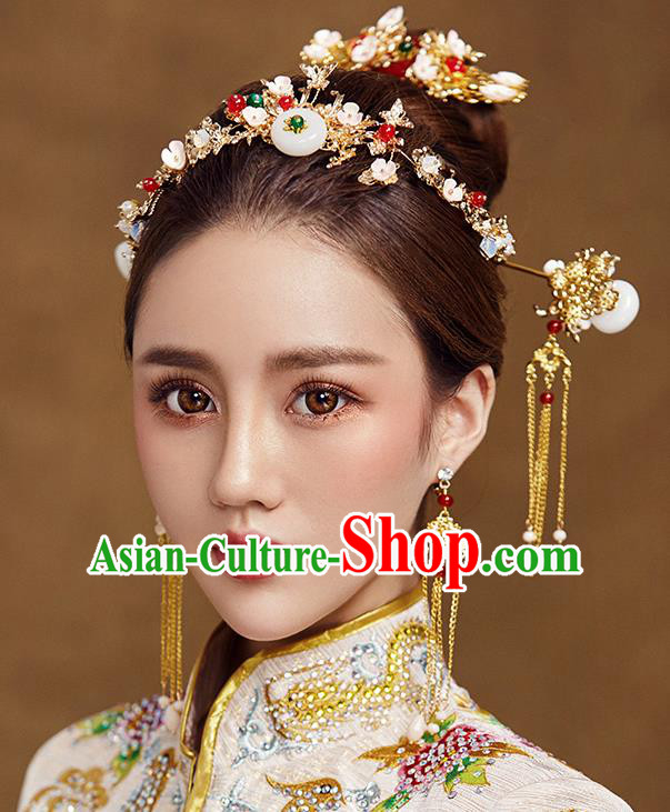 Traditional Chinese Ancient Bride Hair Accessories Xiuhe Suit Hairpins Hair Clasp Complete Set for Women