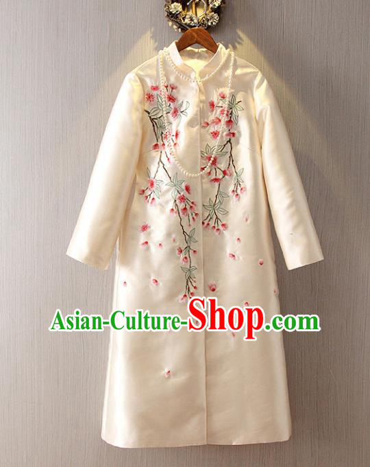 Chinese Traditional National Dust Coat Tangsuit Embroidered White Coats for Women