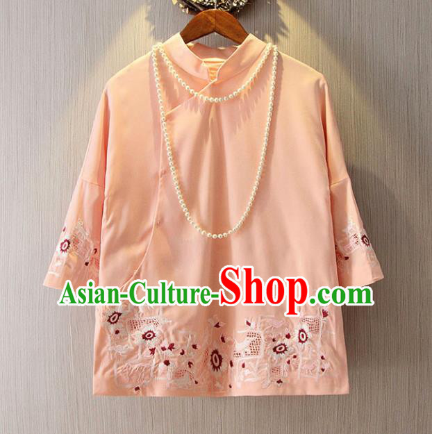 Chinese Traditional National Pink Cheongsam Blouse Tangsuit Qipao Shirts for Women