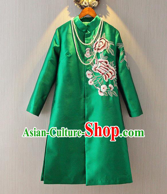 Chinese Traditional National Costume Tangsuit Embroidered Green Dust Coat for Women
