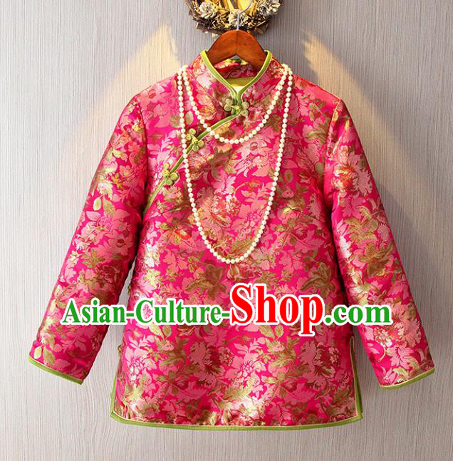 Chinese Traditional National Costume Pink Blouse Tangsuit Cheongsam Shirts for Women
