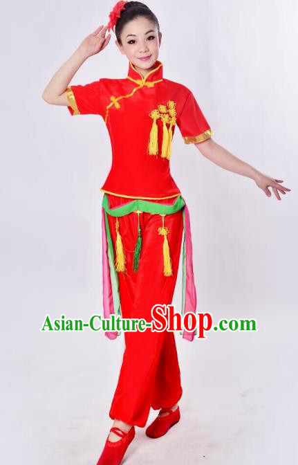 Chinese Traditional Fan Dance Costume, China Folk Dance Drum Dance Uniform Yangko Clothing for Women