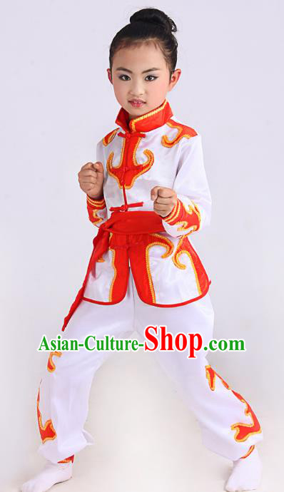 Traditional Chinese Martial Arts Costume, Folk Dance Waist Drum Dance White Uniform Yangko Clothing for Kids