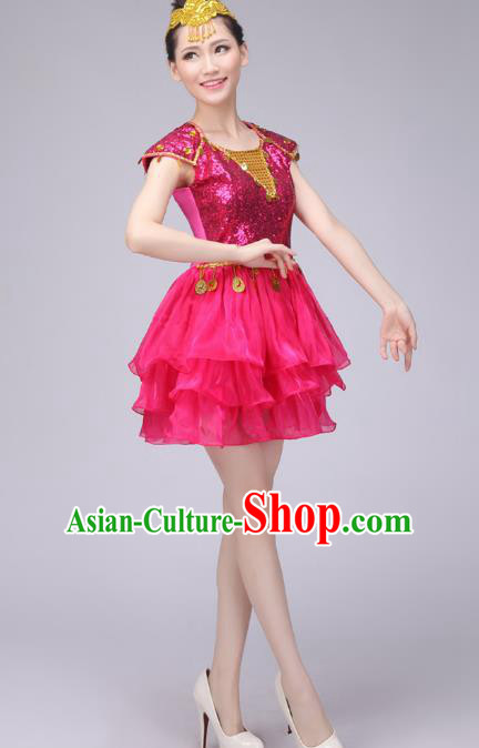 Chinese Classic Stage Performance Costume Modern Dance Rosy Bubble Dress for Women