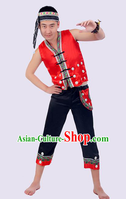 Traditional Chinese Yi Nationality Dance Costume, Yi Minority Nationality Folk Dance Clothing for Men