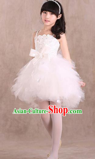Top Grade Children Stage Performance Compere Costume, Professional Chorus Singing Group White Bubble Dress for Kids
