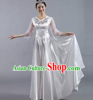Top Grade Stage Performance Compere Costume, Professional Chorus Singing Group White Dress for Women