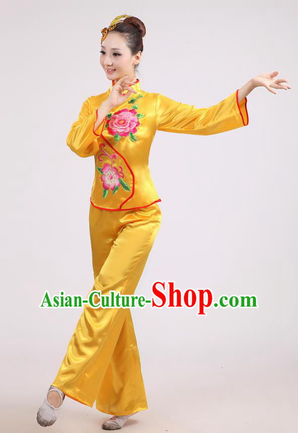 Chinese Traditional Classical Fan Dance Costume Folk Dance Yellow Uniform Yangko Clothing for Women