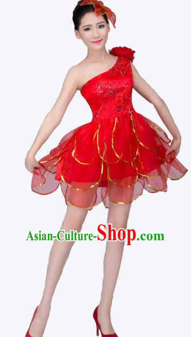 Top Grade Modern Dance Costume, Chorus Singing Group Dance Red Dress for Women