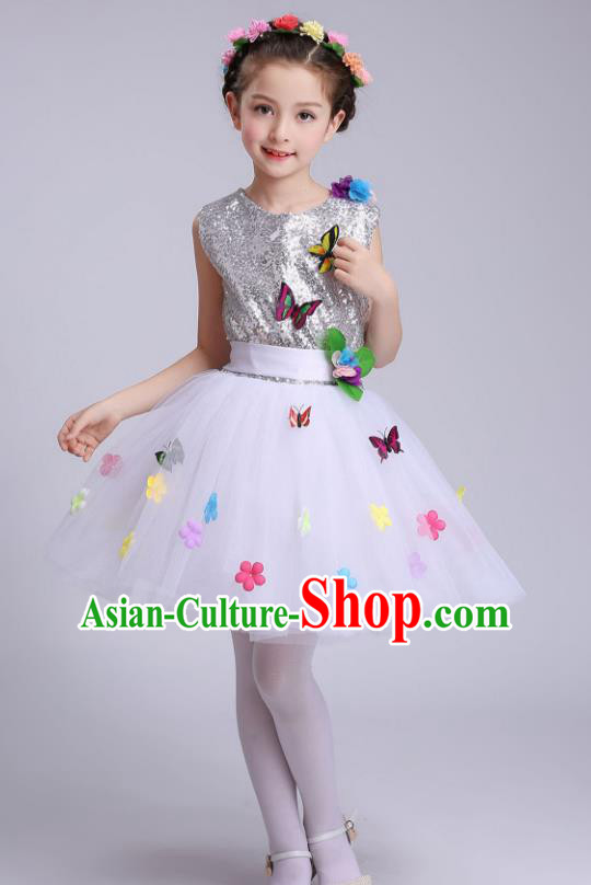 Top Grade Children Modern Dance Costume, Professional Chorus Sing Group White Dress for Kids