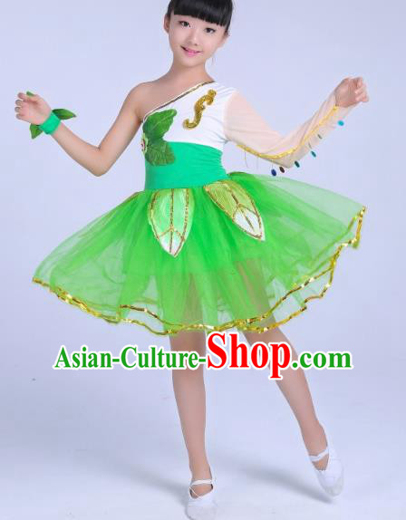 Top Grade Children Modern Dance Costume, Professional Chorus Sing Group Green Dress for Kids