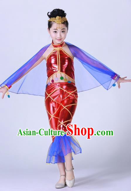 Top Grade Children Modern Dance Costume, Professional Cosplay Mermaid Red Clothing for Kids