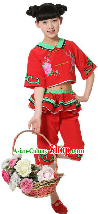 Top Grade Children Folk Dance Red Costume, Professional Yangko Dance Classical Dance Clothing for Kids