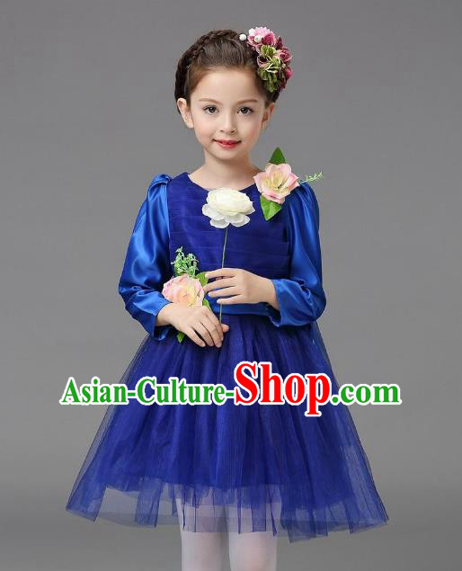 Top Grade Modern Dance Costume, Children Chorus Singing Group Dance Royalblue Veil Dress for Kids