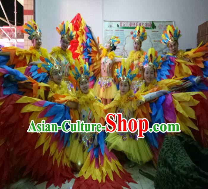 Top Grade Children Stage Performance Costume, Professional Cosplay Feather Wings Dance Clothing for Kids