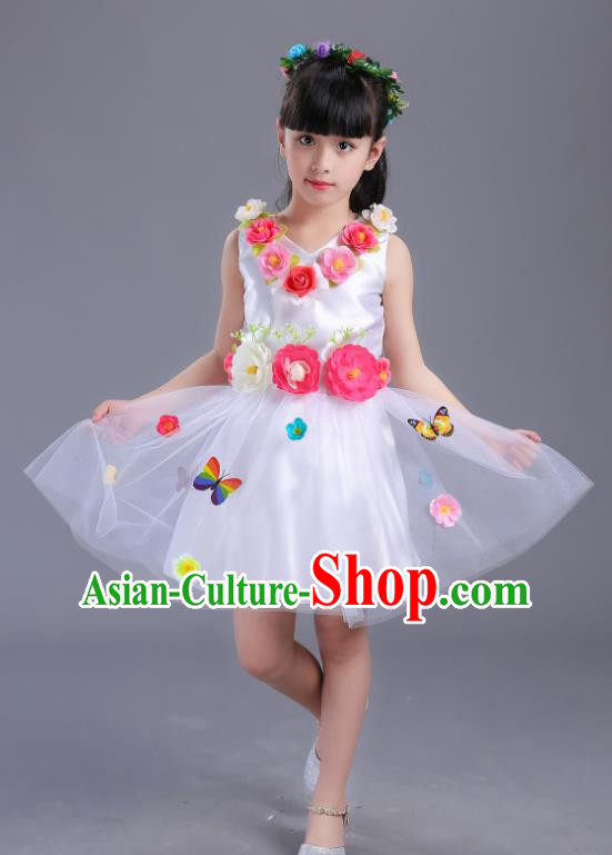 Top Grade Flower Faerie Modern Dance Costume, Children Chorus Singing Group Dance White Dress for Kids