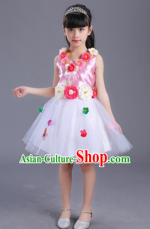 Top Grade Flower Faerie Modern Dance Costume Pink Dress, Children Chorus Singing Group Dance Clothing for Kids