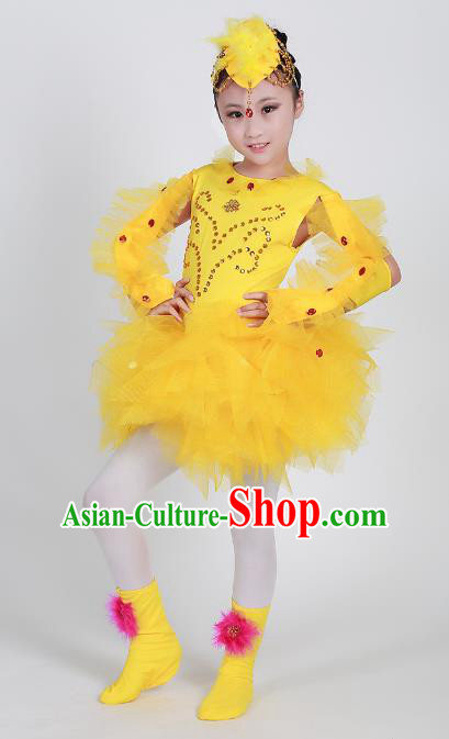 Top Grade Modern Dance Cosplay Chicken Costume Yellow Dress, Children Chorus Singing Group Dance Clothing for Kids