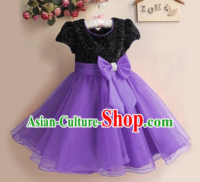 Top Grade Stage Performance Children Compere Costume, Professional Chorus Singing Purple Dress for Kids