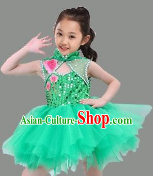 Top Grade Stage Performance Children Compere Costume, Professional Chorus Singing Green Bubble Dress for Kids