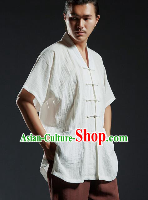 Chinese Kung Fu Costume Tang Suits White Shirts Martial Arts Gongfu Wushu Tai Chi Clothing for Men