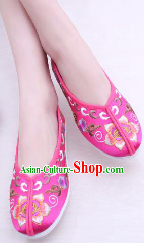 Chinese Traditional Handmade Embroidery Shoes Rosy Embroidered Shoes for Women