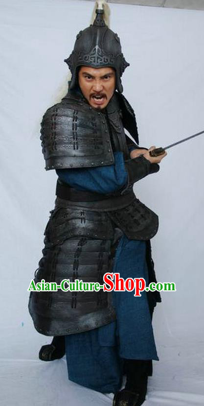 Chinese Ancient Qin Dynasty Military Officer Meng Tian Replica Costume Helmet and Armour Complete Set for Men