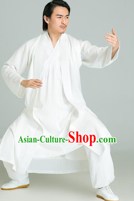 Top Grade Kung Fu Costume Martial Arts Training White Long Gown Gongfu Wushu Tang Suit Clothing for Men