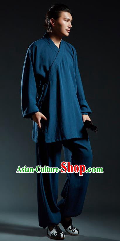 Top Grade Kung Fu Navy Costume Martial Arts Training Gongfu Wushu Tang Suit Clothing for Men