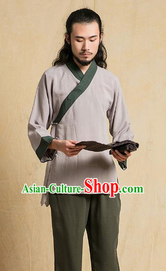 Top Grade Kung Fu Costume Grey Linen Suit Martial Arts Training Gongfu Wushu Tang Suit Clothing for Men